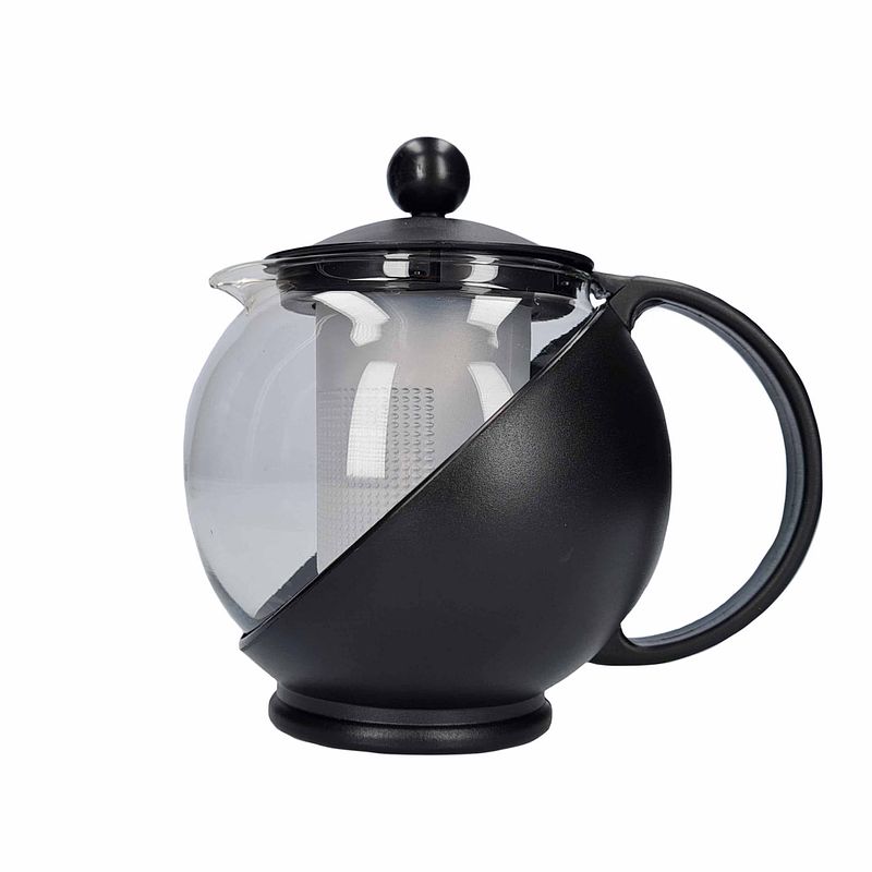 Foto van Glazen theepot met thee filter/infuser 0,75 liter zwart - theepotten