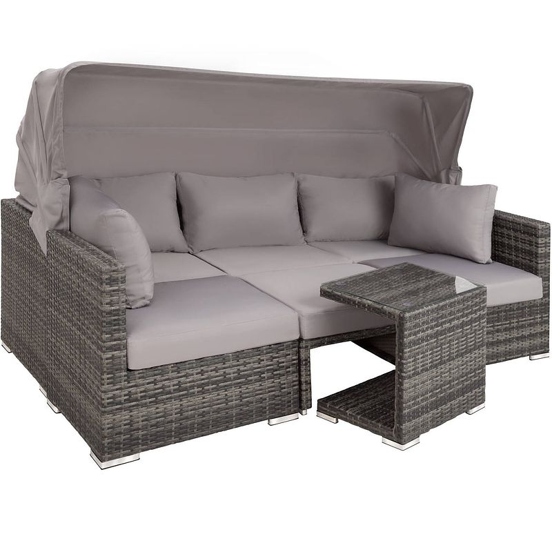 Foto van Tectake - wicker loungeset loungebank san marino - grijs - 403237