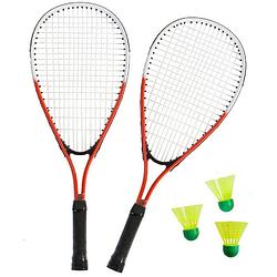 Foto van Sterke badminton set rood/wit met 3 shuttles en opbergtas - badmintonsets