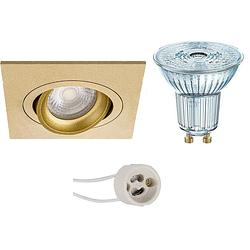 Foto van Led spot set - osram parathom par16 930 36d - pragmi borny pro - gu10 fitting - dimbaar - inbouw vierkant - mat goud -