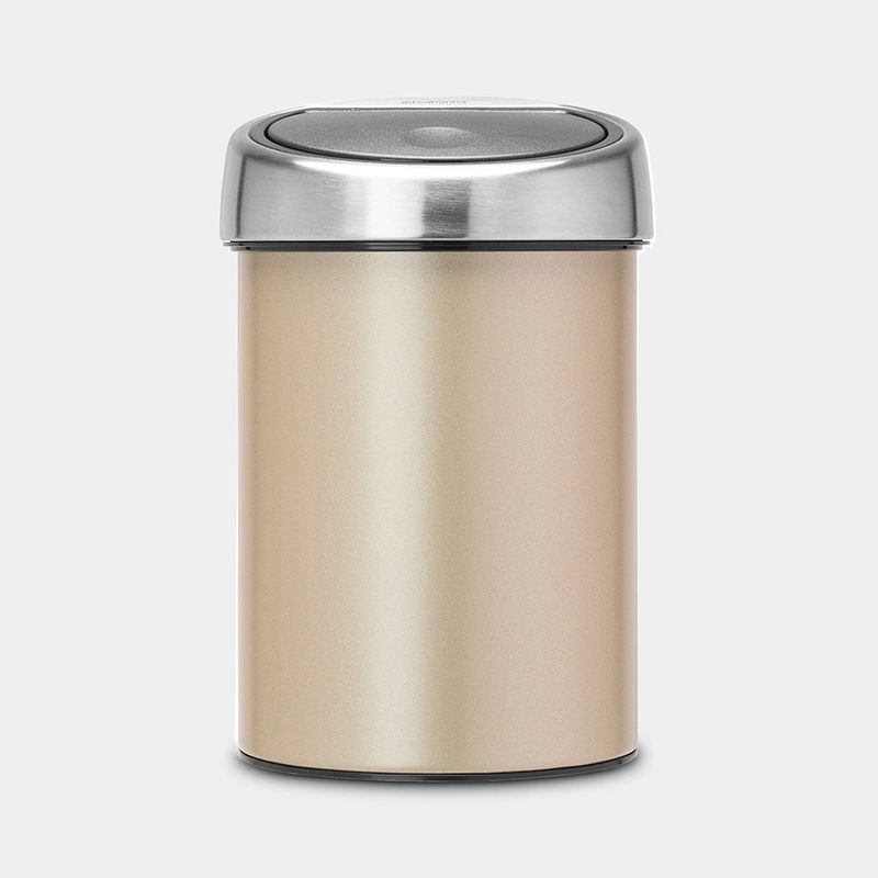 Foto van Brabantia touch bin wandafvalemmer 3 liter met kunststof binnenemmer - champagne / matt steel