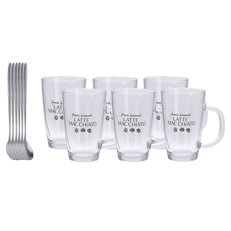 Foto van Set van 6x latte macchiato glazen inclusief lepels 300 ml - koffie- en theeglazen