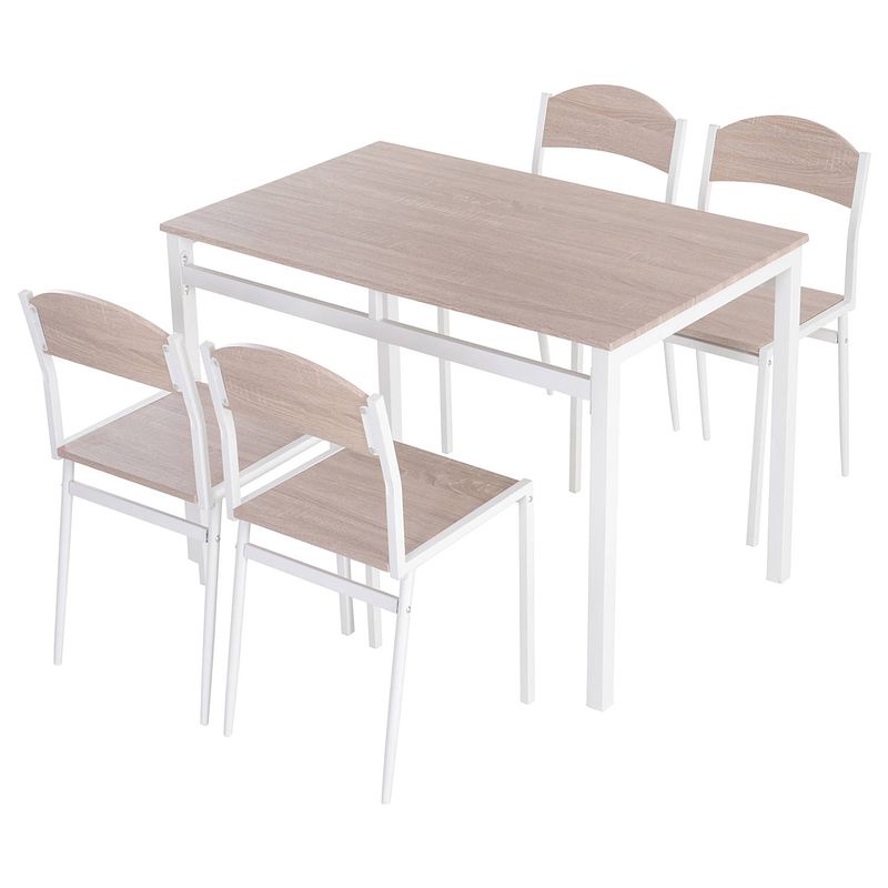 Foto van Eettafel set met 4 stoelen - eetkamertafel met eetkamerstoelen - zitgroep - 4 personen - hout - wit