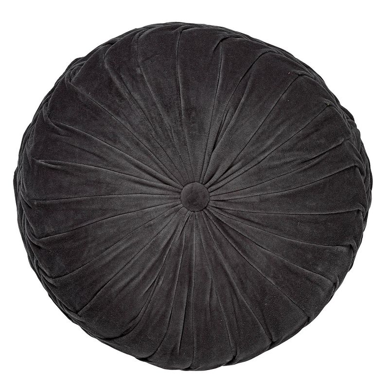 Foto van Dutch decor kaja - sierkussen rond velvet charcoal grey 40 cm - grijs - grijs