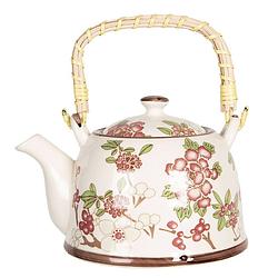 Foto van Haes deco - chinese theepot - porselein - roze bloemen - theepot 800 ml - traditioneel theeservies, theekan