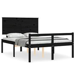 Foto van The living store massief grenenhouten bedframe - 205.5 x 145.5 x 82.5 cm - zwart - geschikt voor matras 140 x 200 cm -