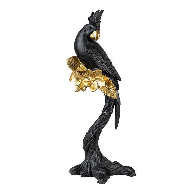 Foto van Clayre & eef beeld papegaai 22 cm zwart goudkleurig kunststof woonaccessoires beeld decoratie decoratieve accessoires