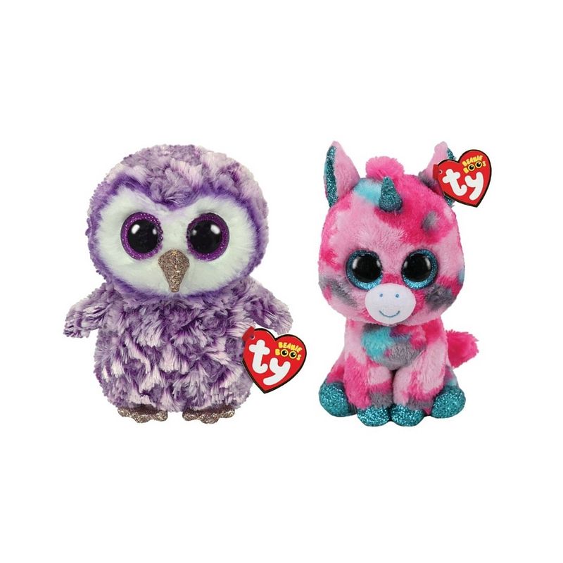 Foto van Ty - knuffel - beanie boo's - gumball unicorn & moonlight owl