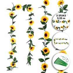 Foto van Fissaly® 3 stuks zonnebloem slinger decoratie set - kunsbloemen backdrop planten versiering voor woonkamer & feest