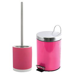 Foto van Msv badkamer accessoires set - fuchsia roze - pedaalemmer/wc-borstel - badkameraccessoireset