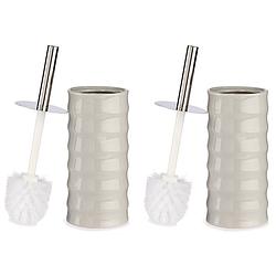 Foto van Set van 2x stuks toiletborstel/wc-borstel kiezelgrijs gestreept bamboe 31 cm - toiletborstels