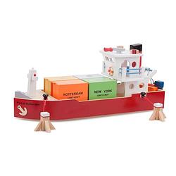 Foto van New classic toys containerboot havenlijn 60 cm hout rood 3-delig