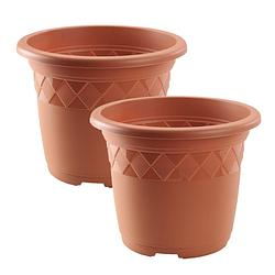 Foto van Set van 2x stuks bloempot/plantenpot terra cotta kunststof diameter 30 cm - plantenpotten