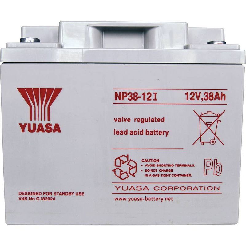 Foto van Yuasa np38-12 loodaccu 12 v 38 ah loodvlies (agm) (b x h x d) 197 x 170 x 165 mm m5-schroefaansluiting onderhoudsvrij, vds-certificering