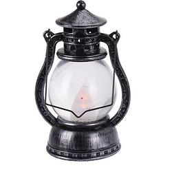 Foto van Feestverlichting zwart/grijs kunststof lantaarn 12 cm met vlam effect led verlichting - lantaarns