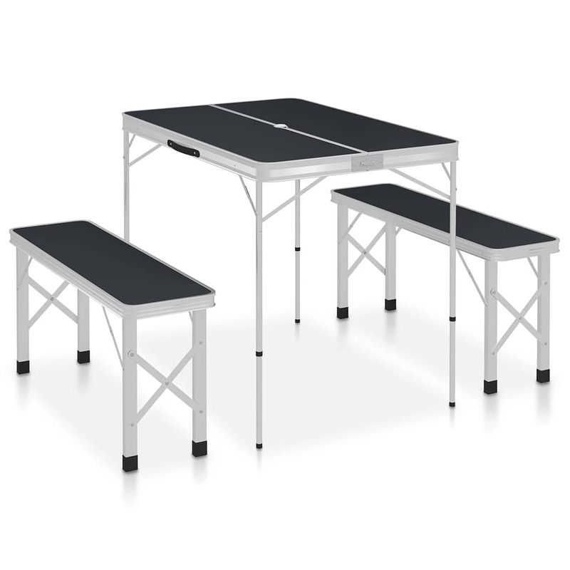 Foto van Vidaxl campingtafel inklapbaar met 2 banken aluminium grijs