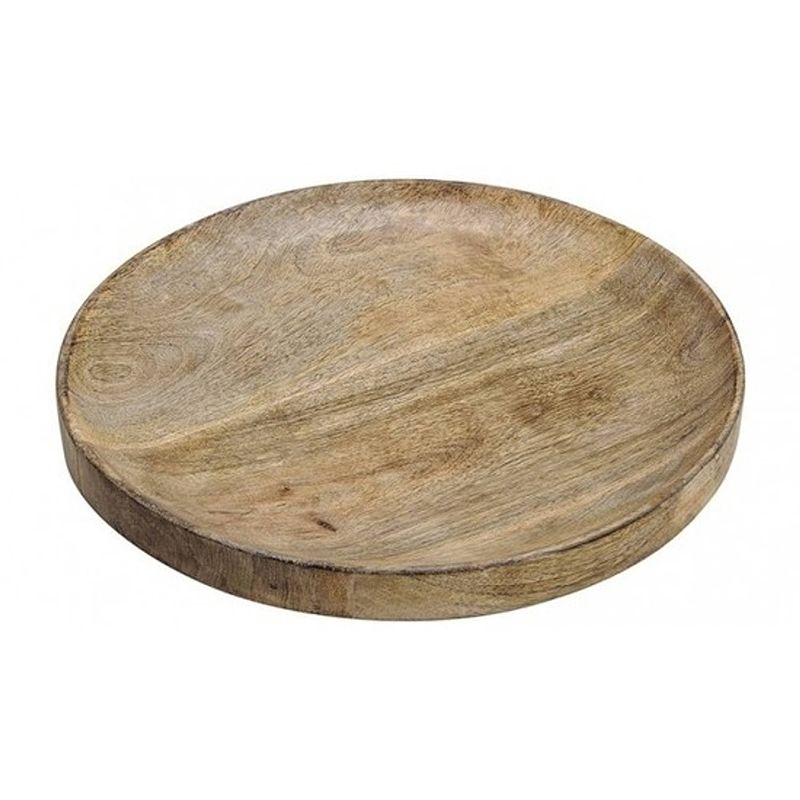 Foto van Luxe serveerplank/dienblad rond van hout 30 cm - houten dienbladen - plankjes voor hapjes en kaarsen