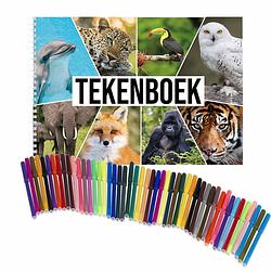 Foto van Schetsboek dieren liefhebbers a4 50 paginas met 50 viltstiften - schetsboeken