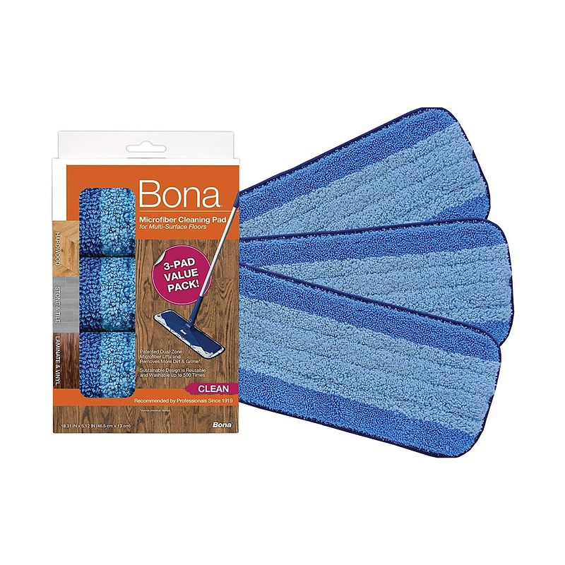 Foto van Bona microfiber cleaning pad - microvezel reinigingspad - vervangingsdoek - 42 cm - 500 x wasbaar - 3 stuks