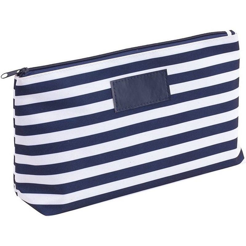 Foto van Toilettas/make-up tas gestreept blauw/wit 28 cm voor heren/dames - reis toilettassen/etui - handbagage