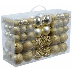 Foto van Set van 100x voordelige gouden kerstballen 3, 4 en 6 cm - kerstbal