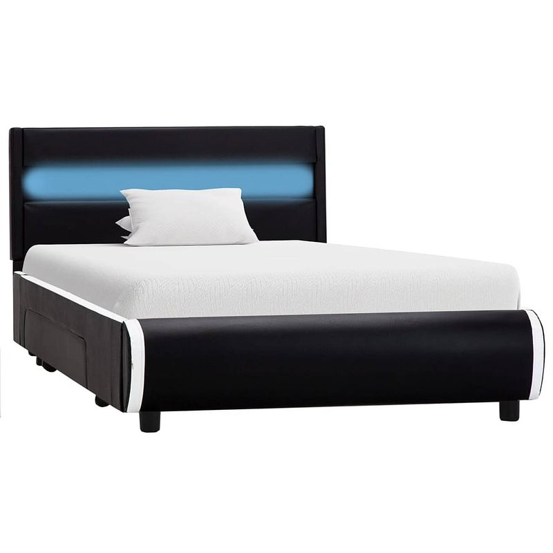 Foto van The living store bedframe - zwart - kunstleren bekleding - 217 x 96 x 70 cm - 90 x 200 cm - inclusief led-strip - 2