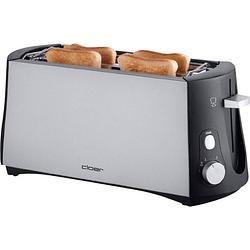 Foto van Cloer toaster 3710 broodrooster met dubbele lange sleuf met geïntegreerde broodopzet zwart, zilver