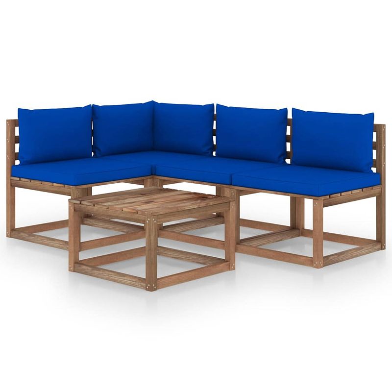 Foto van Vidaxl 5-delige loungeset met blauwe kussens