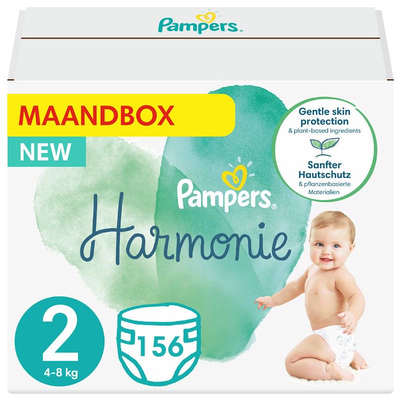 Foto van Pampers - harmonie / pure - maat 2 - maandbox - 156 luiers