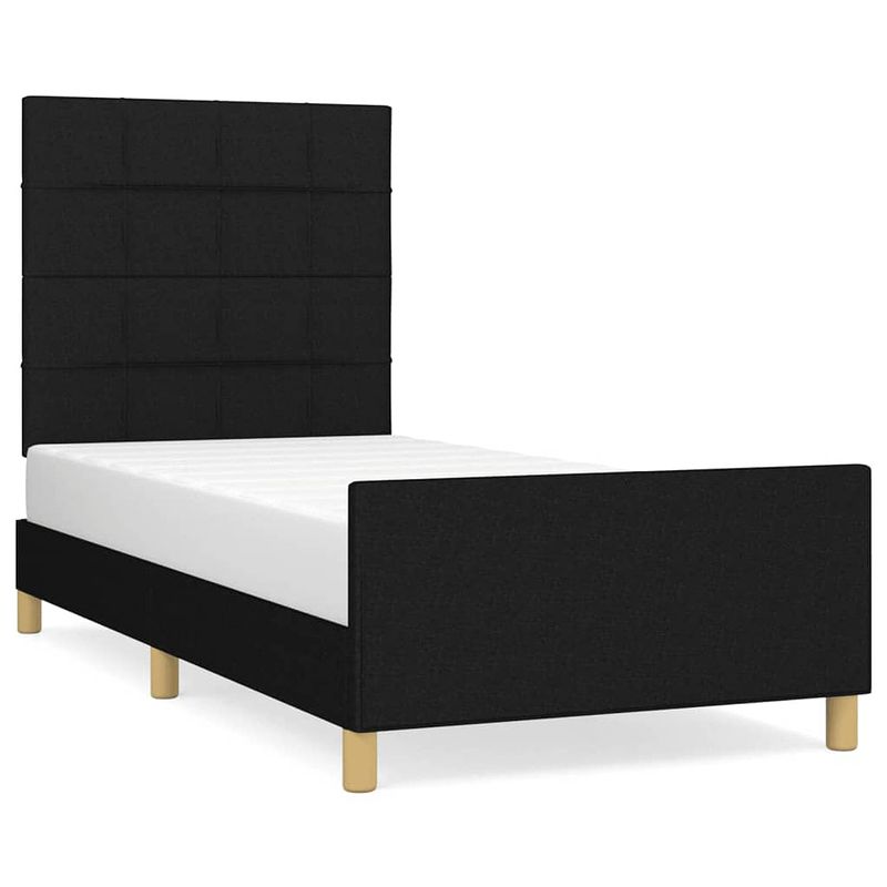 Foto van The living store bedframe - zwart - 203 x 83 x 118/128 cm - verstelbaar hoofdeinde - ondersteunende poten - multiplex