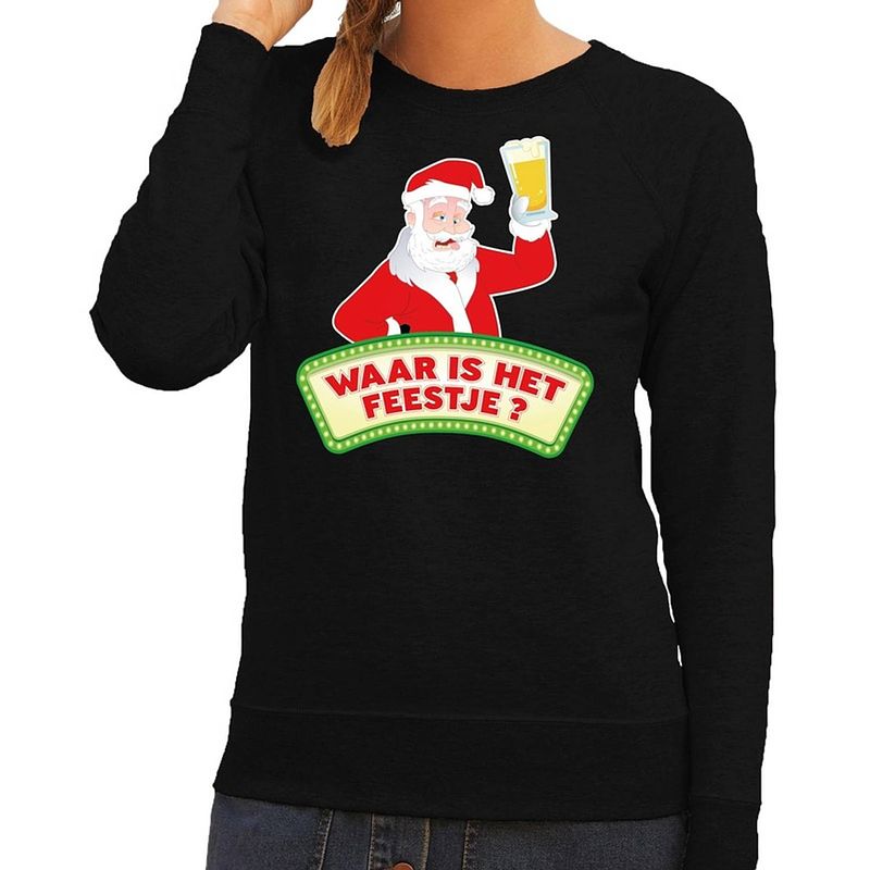 Foto van Foute kersttrui / sweater voor dames - zwart - dronken kerstman met biertje l (40)