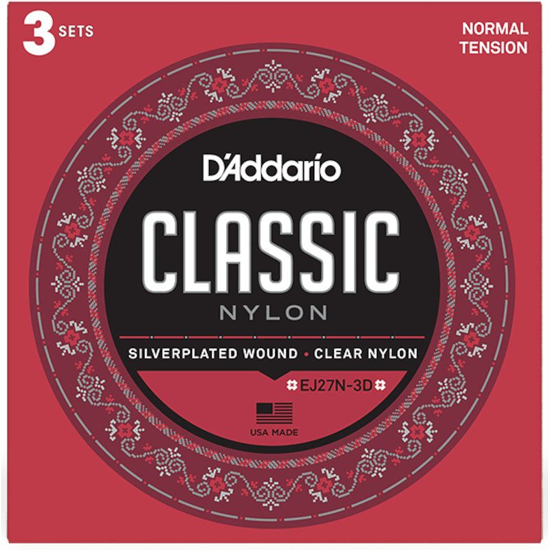 Foto van D'saddario ej27n-3d student nylon normal tension snaren voor klassieke gitaar (3 sets)