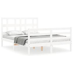 Foto van The living store bedframe massief grenenhout - wit - 205.5 x 145.5 x 100 cm - multiplex lattenbodem