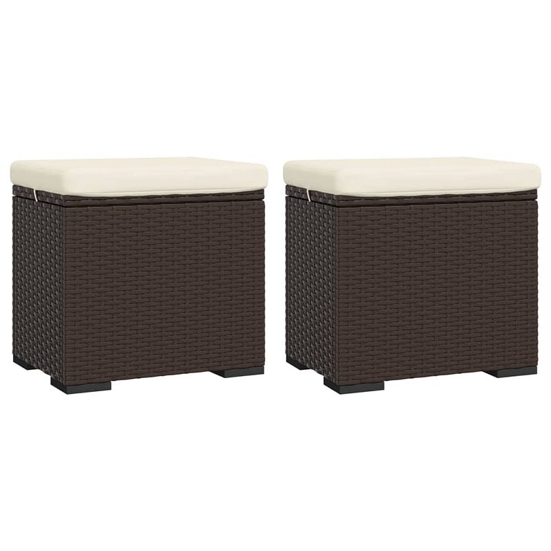 Foto van The living store hocker bruin pe rattan - 40x30x40 cm - met kussens