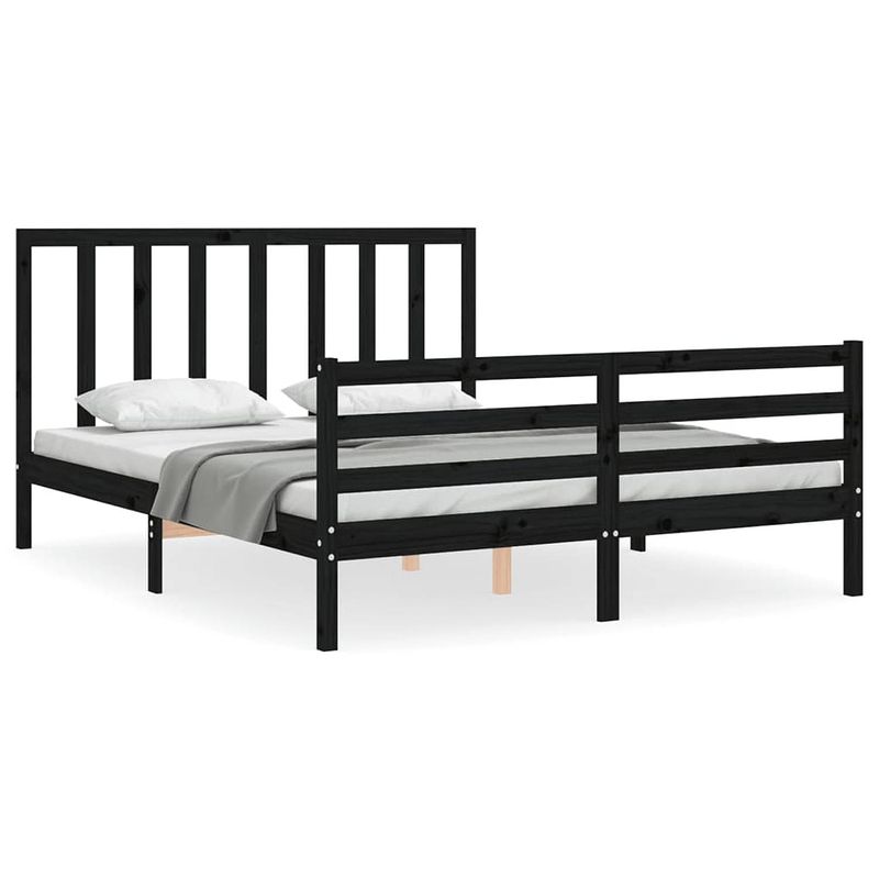 Foto van The living store bedframe - massief grenenhout - zwart - 205.5 x 165.5 x 100 cm