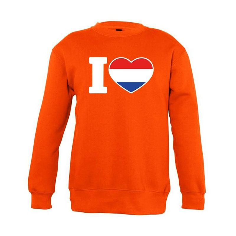 Foto van Oranje i love holland sweater kinderen - oranje koningsdag/ supporter kleding 9-11 jaar (134/146)