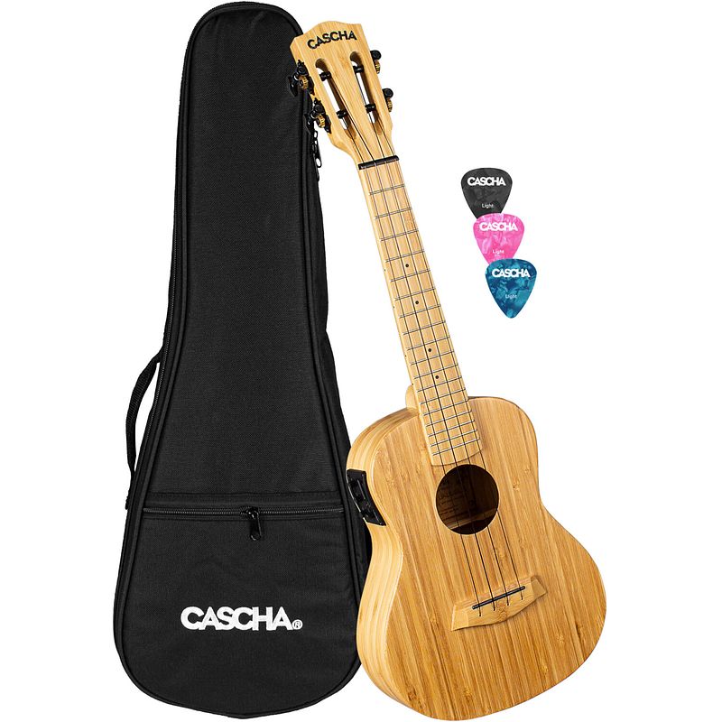 Foto van Cascha hh 2313e bamboo natural e/a concert ukelele set