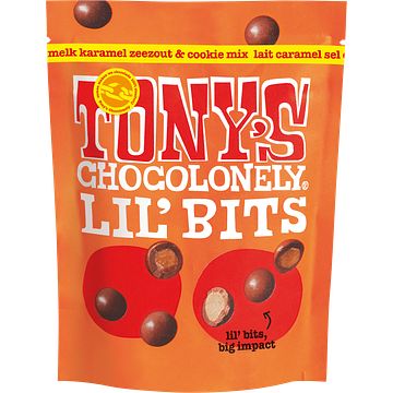 Foto van Tony'ss chocolonely lil's bits biscuit melk karamel zeezout & cookie mix 120g bij jumbo