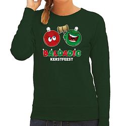 Foto van Bellatio decorations foute kersttrui/sweater voor dames - baldadig kerstfeest - groen - ontdeugend xs - kerst truien