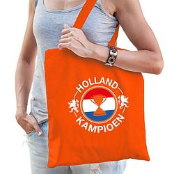 Foto van Holland kampioen beker supporter cadeau tas oranje voor dames en heren - feest boodschappentassen