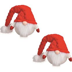 Foto van 2x stuks pluche gnome/dwerg decoratie poppen/knuffels rood 25 x 15 cm - kerstman pop