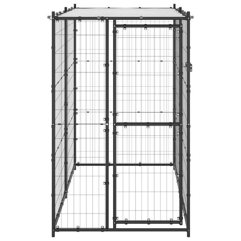 Foto van The living store hondenkennel - draadgaas - 110x220x180 cm - pe dak - zwart/zilver