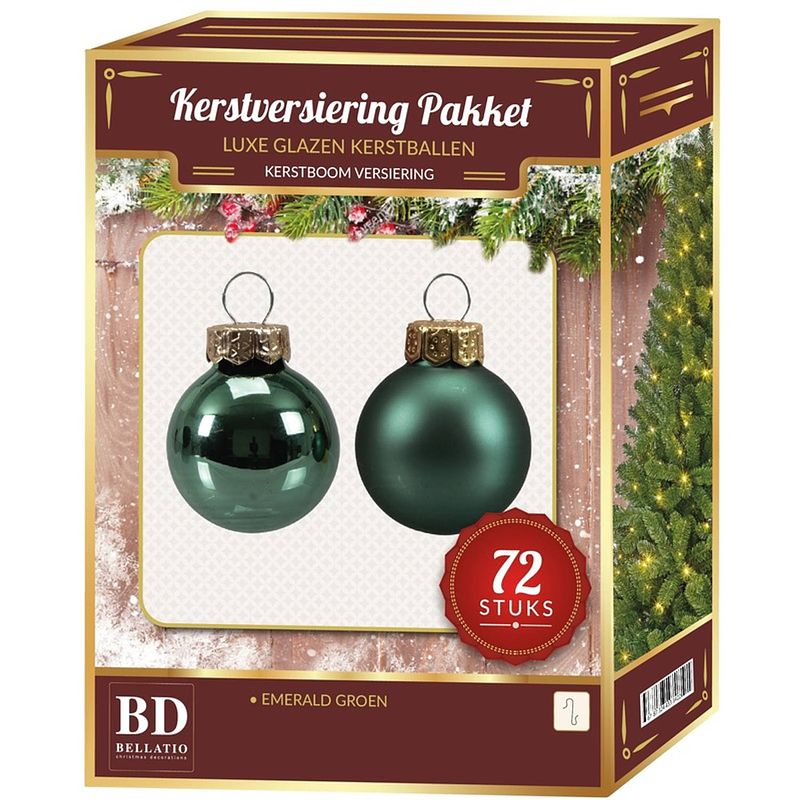 Foto van Glazen kerstballen set 72-delig emerald groen - kerstbal