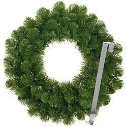 Foto van Kerstkrans 45 cm - groen - met zilveren hanger/ophanghaak - kerstversiering - kerstkransen