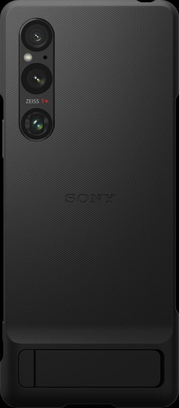 Foto van Sony xperia 1 v back cover zwart met standaard