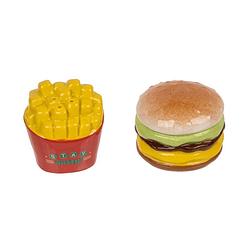 Foto van Out of the blue peper en zout stel - hamburger en friet - keramiek - cadeau setje - peper en zoutstel