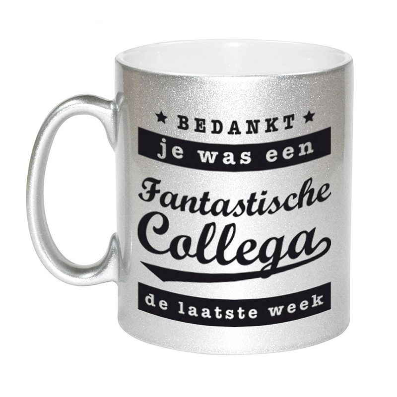 Foto van Fantastische collega laatste week mok / beker zilver bedankt cadeau collega 330 ml - feest mokken