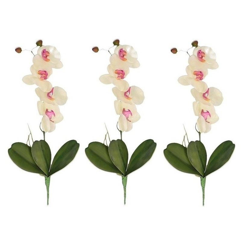 Foto van 3x wit/roze orchidee/phalaenopsis kunstplanten 44 cm voor binnen - kunstbloemen