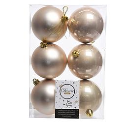 Foto van 6x kunststof kerstballen glanzend/mat licht parel/champagne 8 cm kerstboom versiering/decoratie - kerstbal