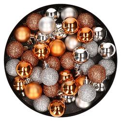 Foto van Set van 40x stuks kunststof kerstballen mix zilver en koper 3 cm - kerstbal